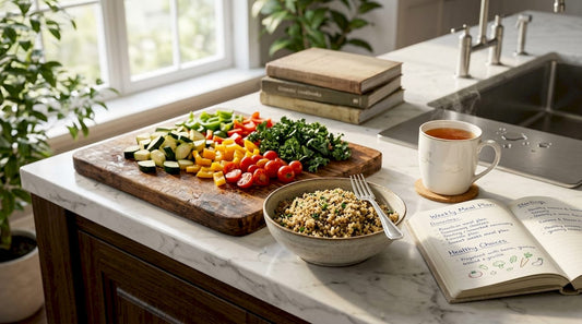 Woman preparing holistic meal in kitchen