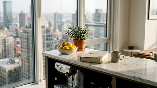 Woman preparing tea and reading wellness book