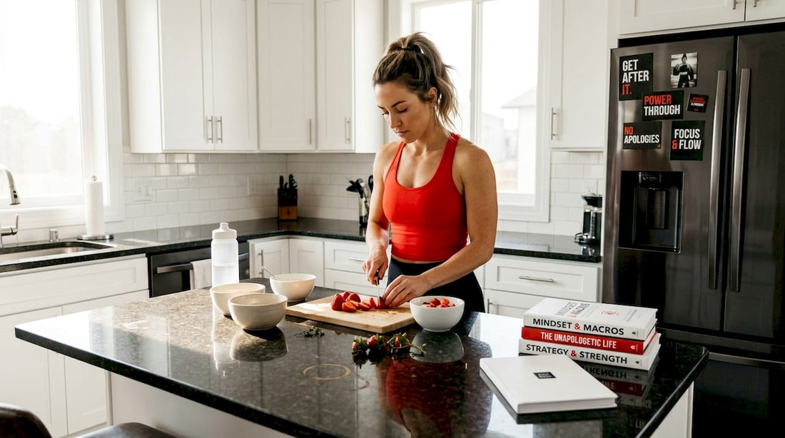 Woman preparing healthy food in home kitchen