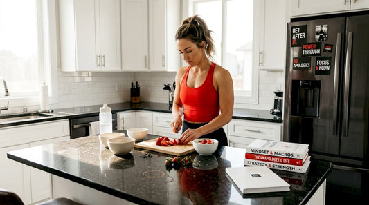 Woman preparing healthy food in home kitchen