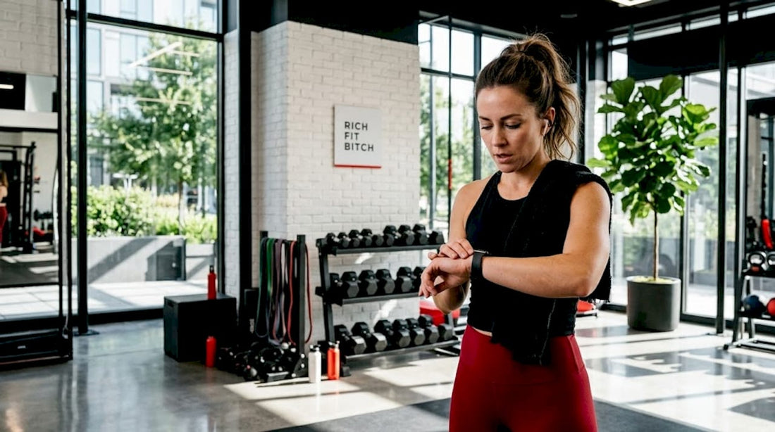 Woman resting confidently in city gym after strength set
