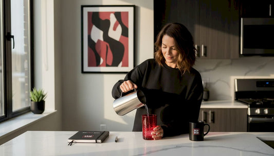 Woman starts her morning ritual in sunny kitchen